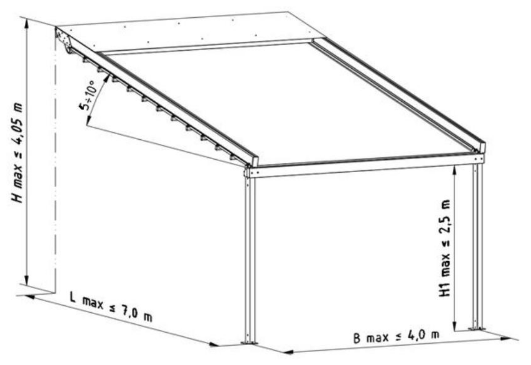 Pergola SOLID montată pe perete monomodul